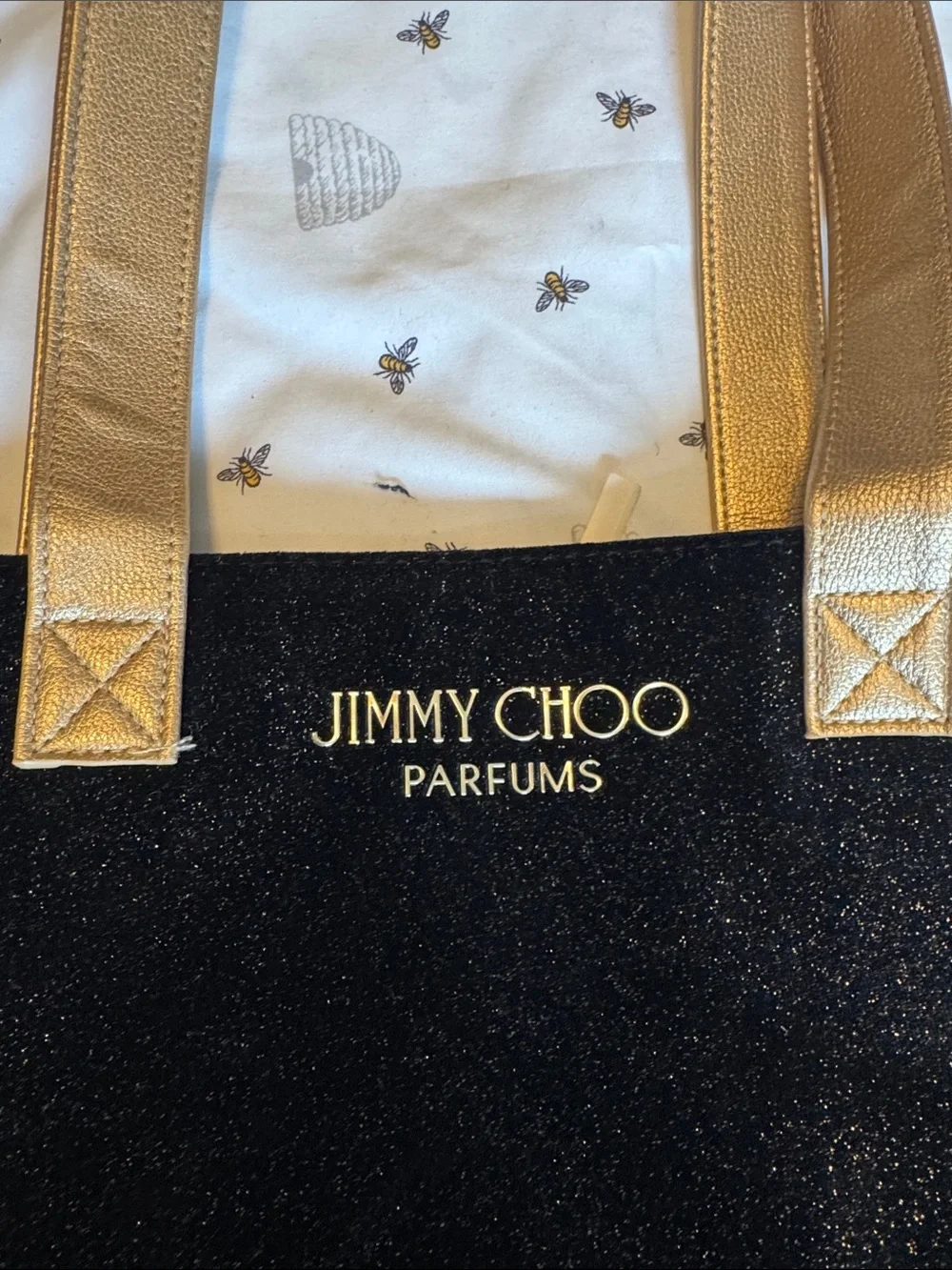 Jimmy Choo Black Velvet Tote with Gold Trim